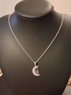 S925 Sterling Silver Charm And 18" Necklace 2" Extender I Love You To The Moon